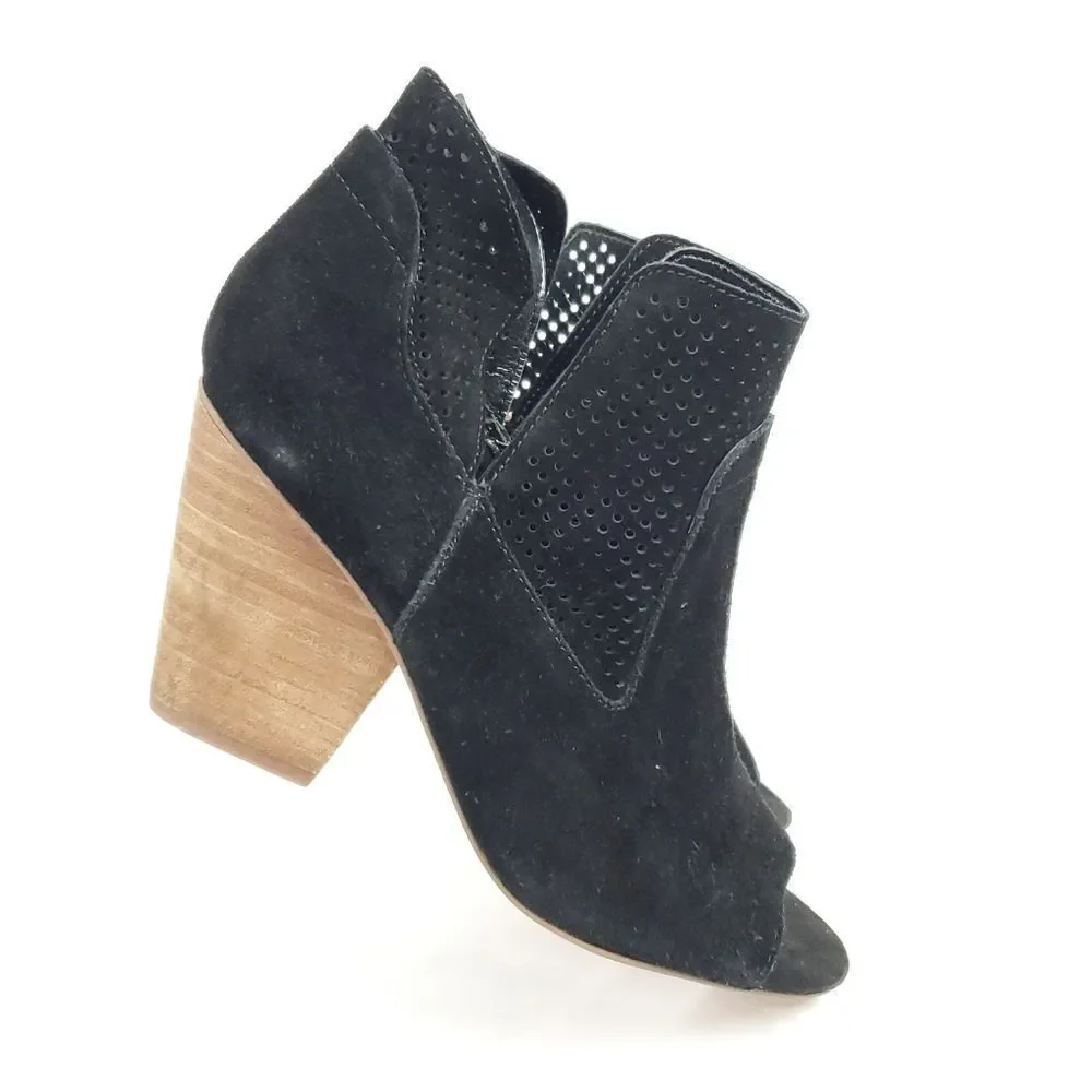 Steve Madden Black Suede Open Toe‎ Ankle Boots brown heels Sz 7